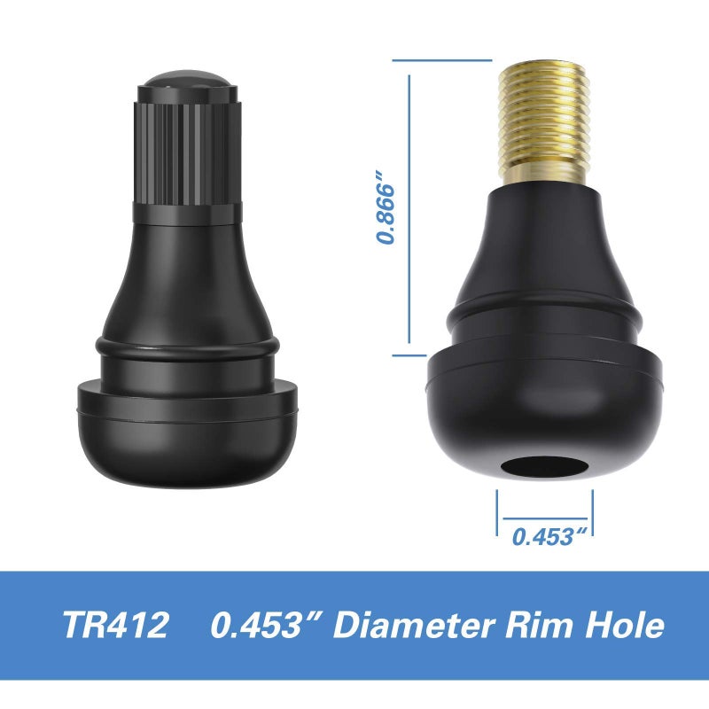 CKAuto صمام الإطارات المطاطي CKAuto TR412 قصير أسود للتثبيت في الثقوب 0.453 بوصة 11.5 مم على إطارات السيارات القياسية (50 قطعة/كيس) - Image 3